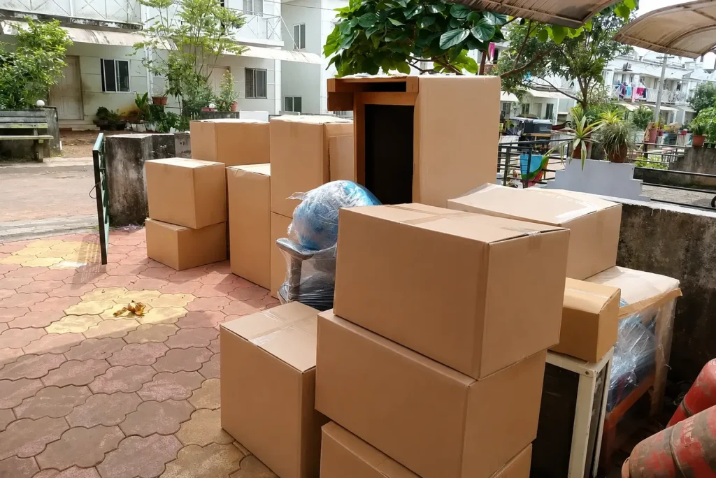 Packed courtyard in dubai ready for moving